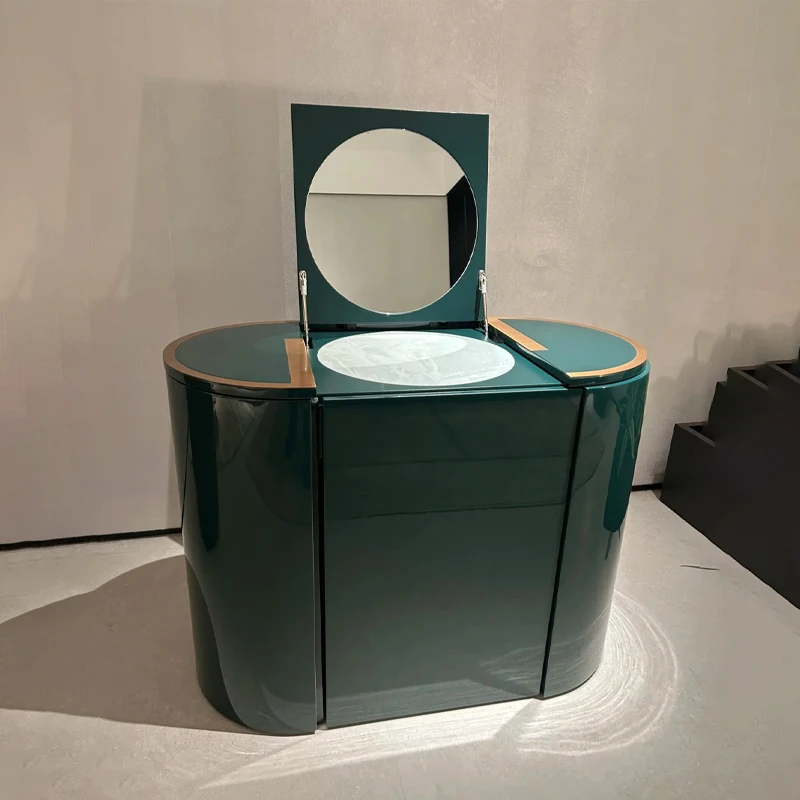 Multi-Layer Solid Wood Storage Modern Luxury Dressing Tables High-gloss Paint Finish Make up Modern Vanity Desk With Mirror