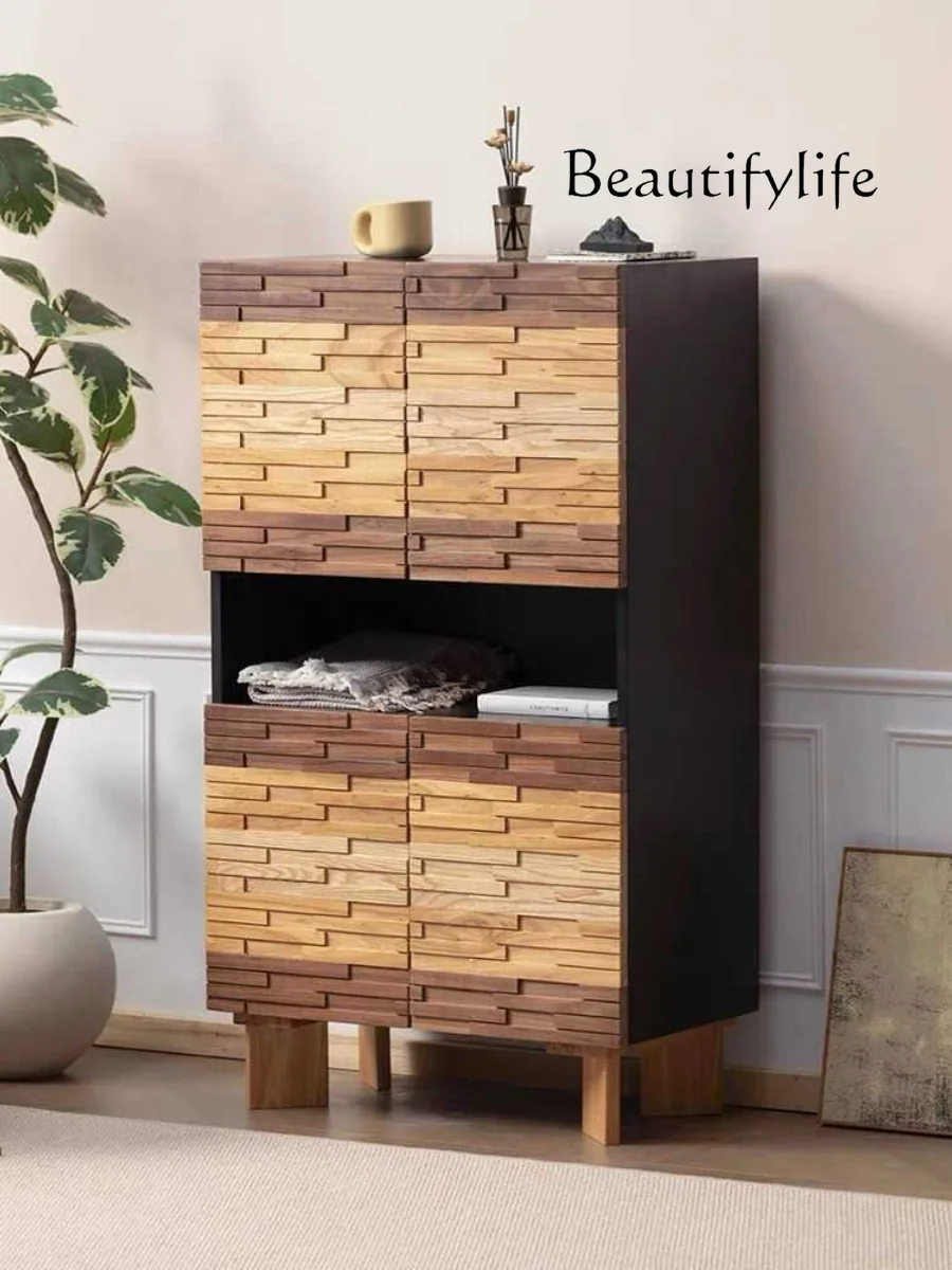 Nordic Simple Solid Wood Storage Cabinet Living Room Wall Dining Side Storage Cabinet Quiet Wind Storage High Cabinet