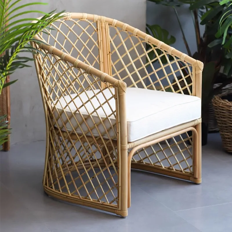 Leisure rattan chair balcony hollow single sofa ins natural rattan weaving simple Japanese rattan chair weaving  homestay