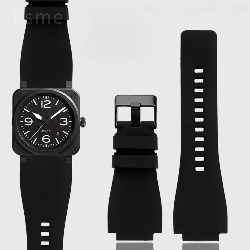 Высококачественные силиконовые ремешки для часов с выпуклым интерфейсом для Bell Ross BR01 BR03, водонепроницаемые аксессуары для часов с защитой от пота, 24 мм