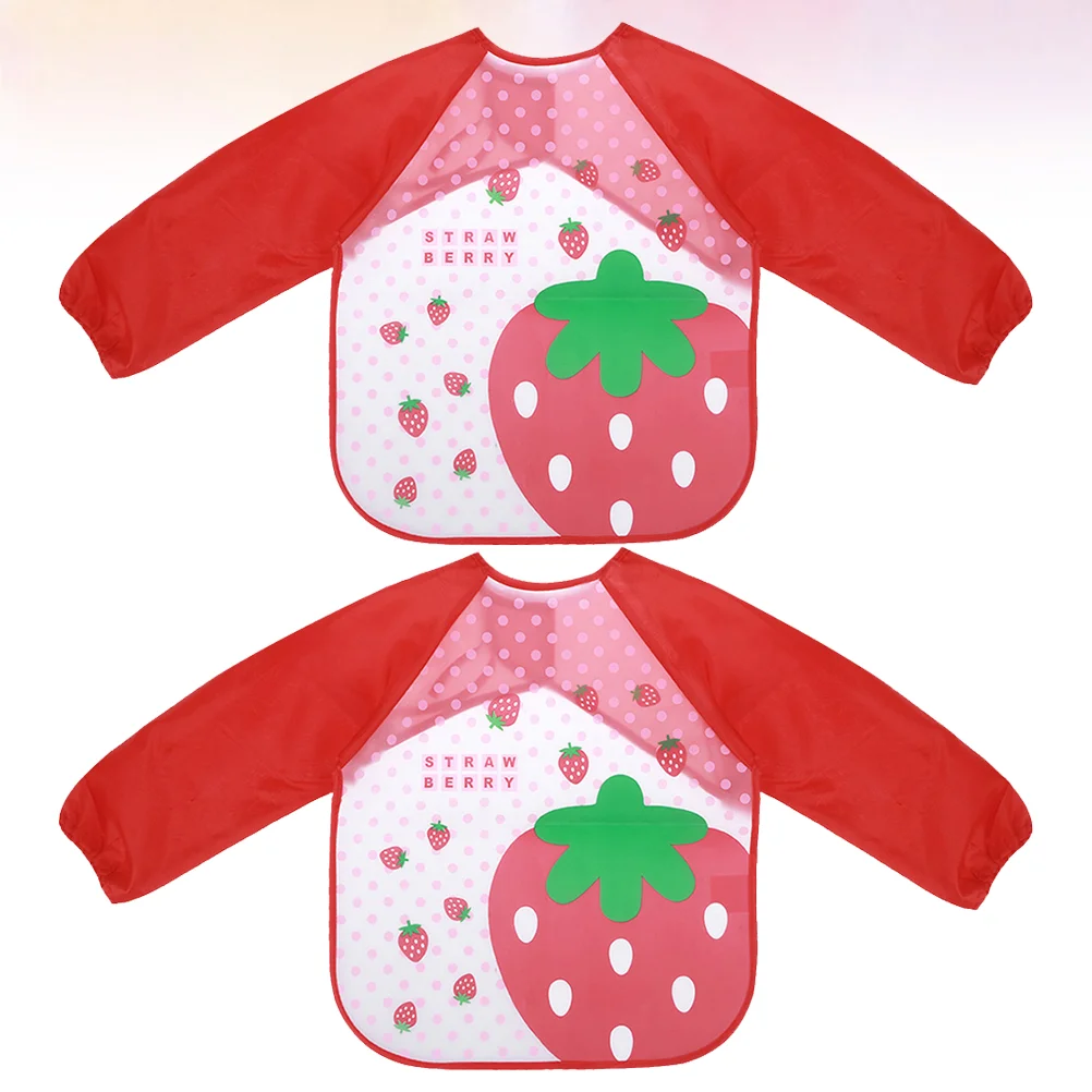 

2pcs Waterproof Aprons Cartoon Painting Aprons Creative Drawing Clothes (Red Strawberry, 2pcs/Pack)