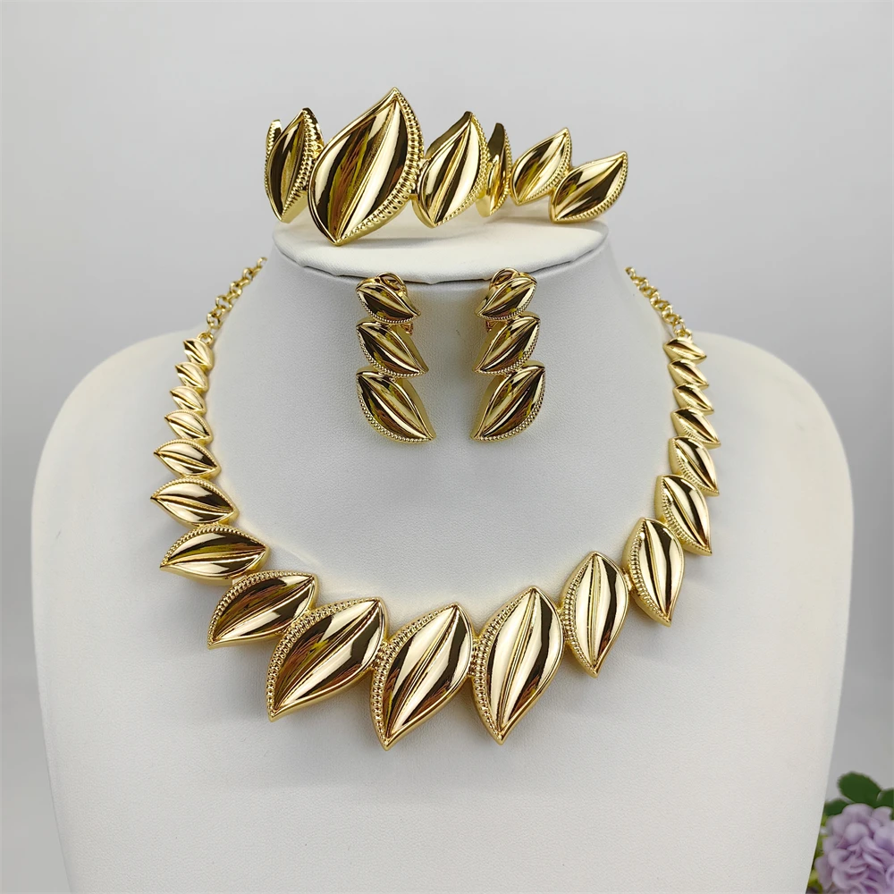 ESALE Dubai Gold Color Jewelry Set Classic Square Geometry Necklace Earring Bracelet Ring For Women Christmas Gifts 2026 New