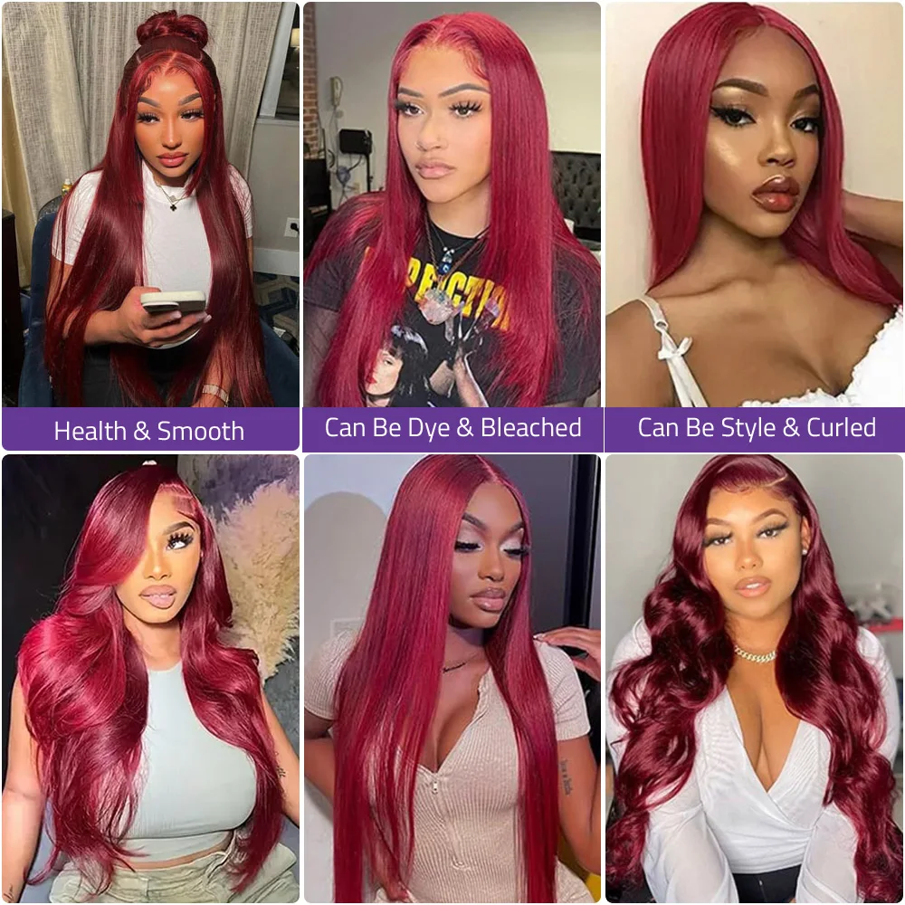 30 40 بوصة بورجوندي 13x6 HD الدانتيل أمامي باروكة من شعر طبيعي شعر مستعار مستقيم 13x4 HD الدانتيل الجبهة الباروكات للنساء 99J الملونة 200% الكثافة