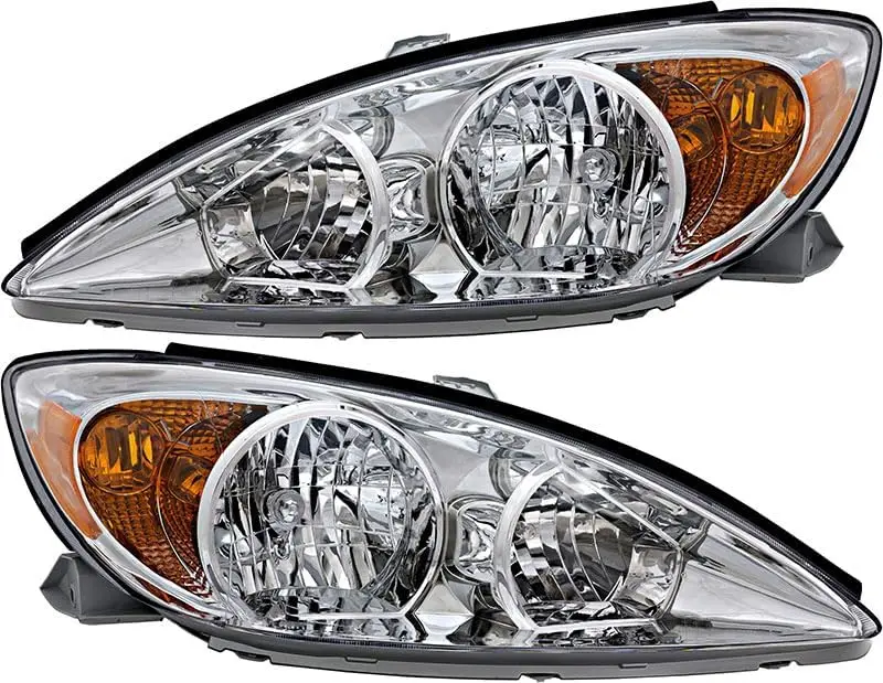 

For Toyota Camry LE/XLE Headlights Lamps Set 2002 2003 2004 Halogen Chrome Trim Driver and Passenger Side