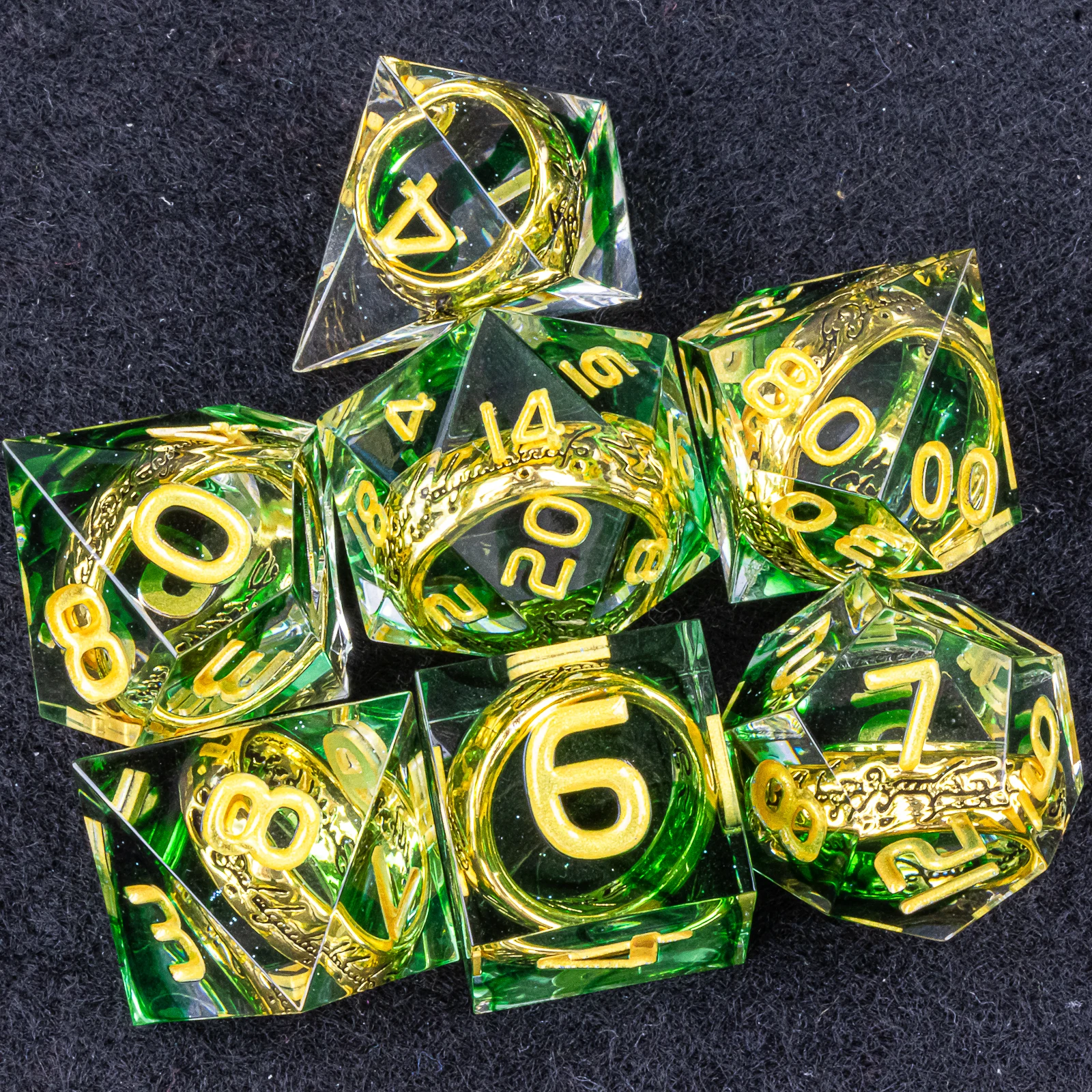 

The Green Ring Resin Dice Set for TRPG, Polyhedral Dice Set Sharp Edge D&D Dice for dungeons and dragon, Board Games D+D Dice