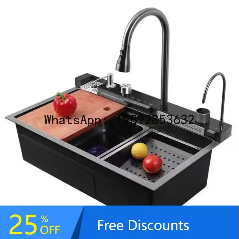 CZ Piano Honeycomb Sink Kitchen 304 Thickened Digital Display Large Single Bowl Stainless Steel Waterfall Raindance Nano Sink
