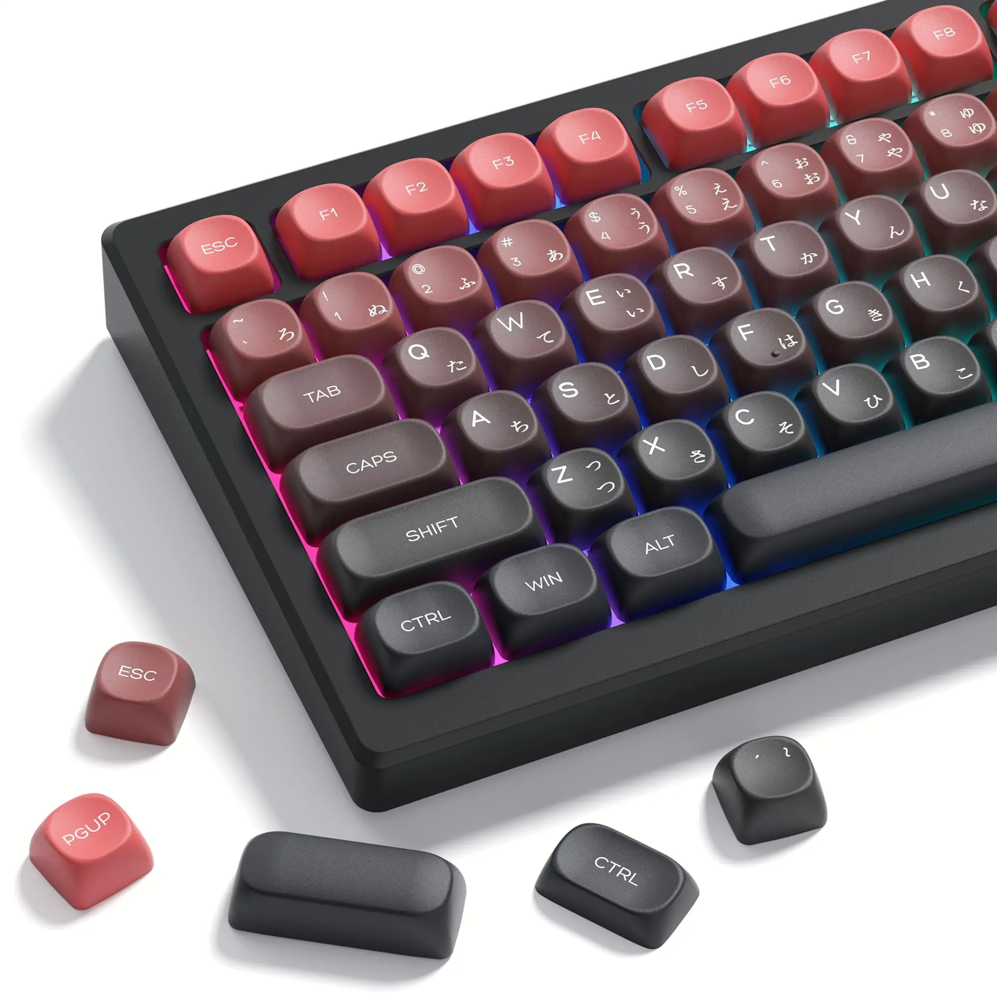 134 Keys Gradient Red MOA Profile Japanese Keycaps Dye-Sublimation PBT Keycaps Custom Keyboard Keycaps for MX Switches Keyboard