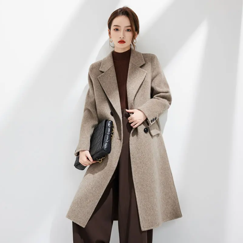 

Women's Handmade Double-sided Wool Coat Winter Thick Warm Long Coat, Women's Suit Collar Cardigan, Casual Loose Women's Clothing