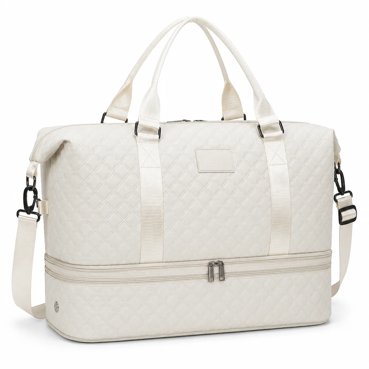 Quilted Travel Duffle Bag with Bottom Compartment, Large Weekender Tote with Shoulder Strap for Gym and Overnight Trips