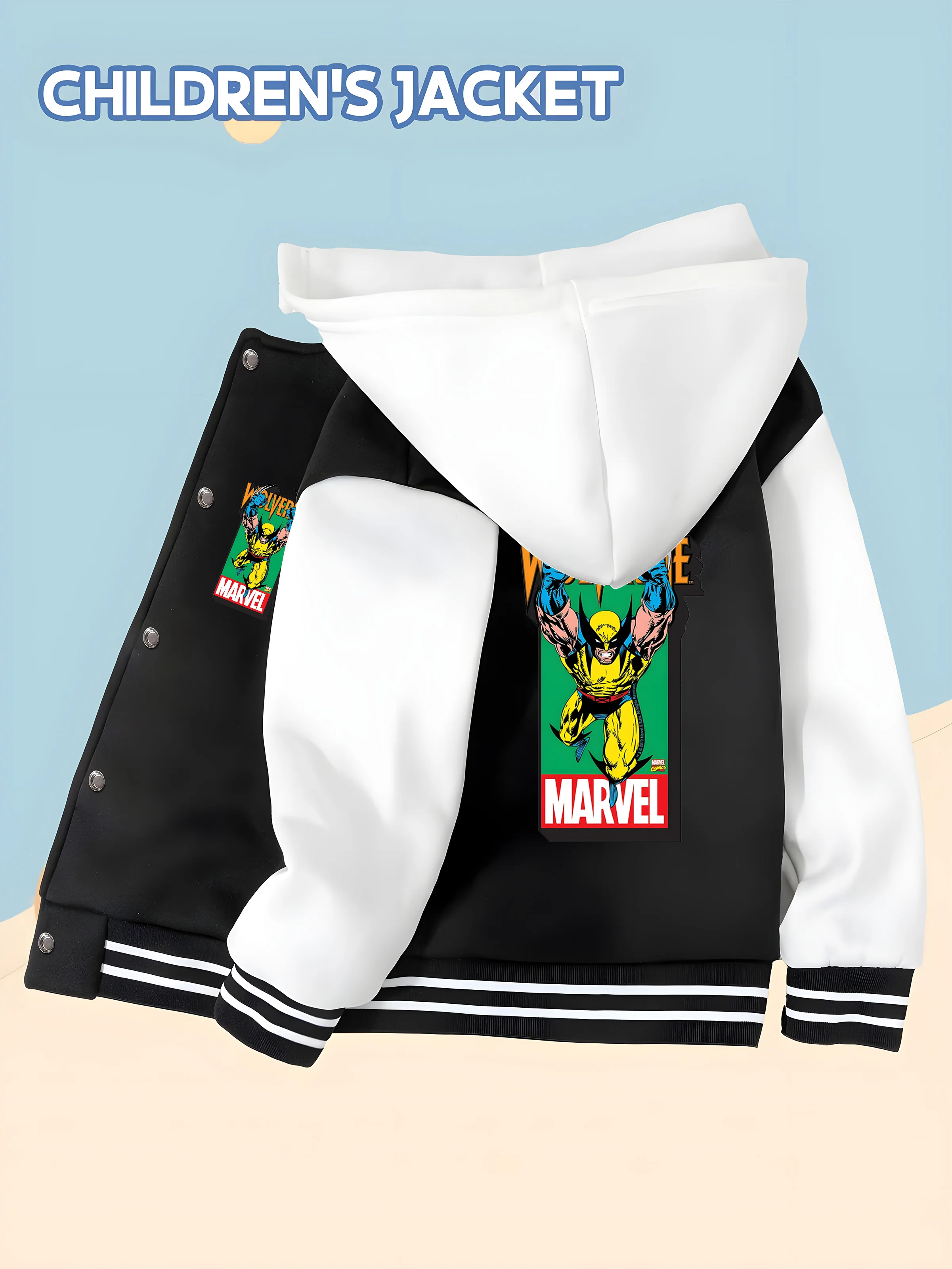

MINISO Baseball hooded Jacket - Wolverine classic print, double-sided pattern design, soft and comfortable fabric, fashionable a