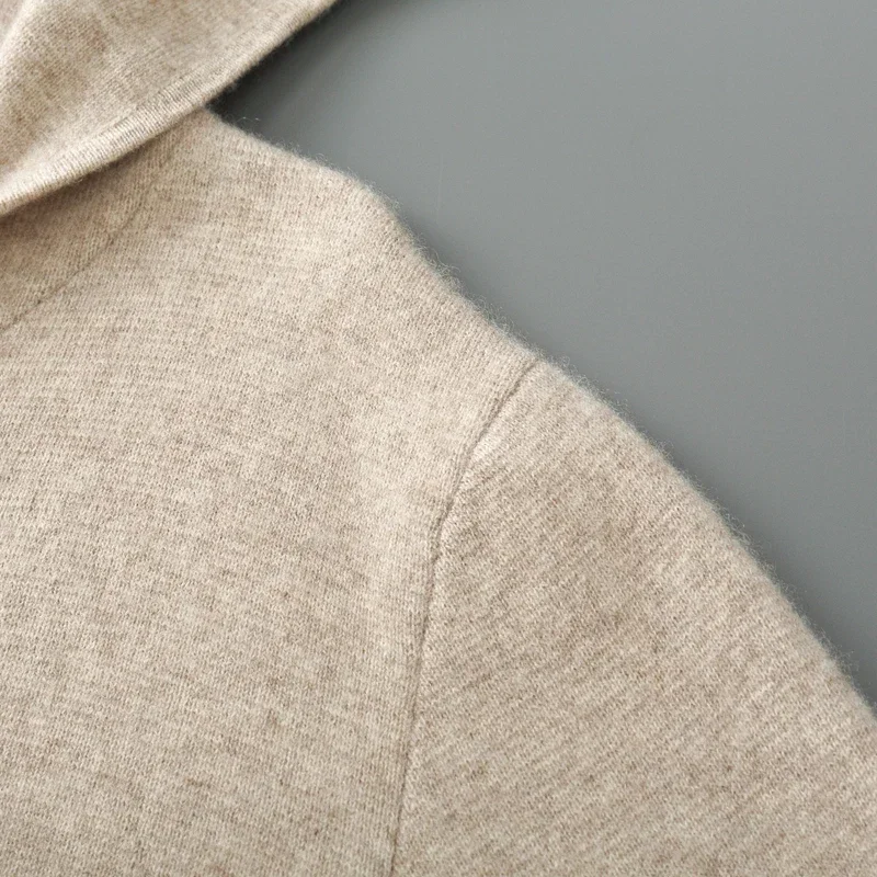 Men's hooded Top With Zipper And Pocket Comfortable Knit Sweater 100% Merino Wool Sweater Wool Sweater Autumn and Winter