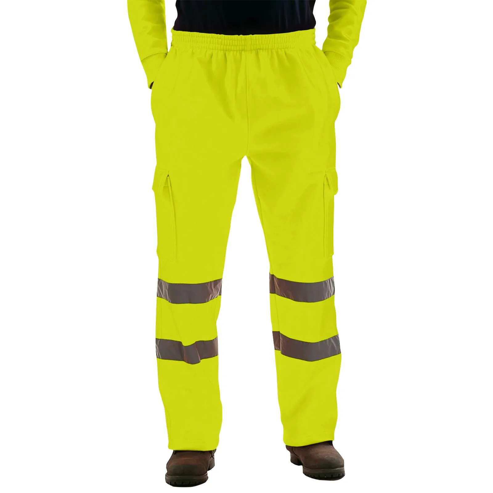 Men's Work Joggers Patchwork Workwear Uniform Bottoms Safety Sweat Pants Striped Reflective Pants Loose Mens Jogging Trousers