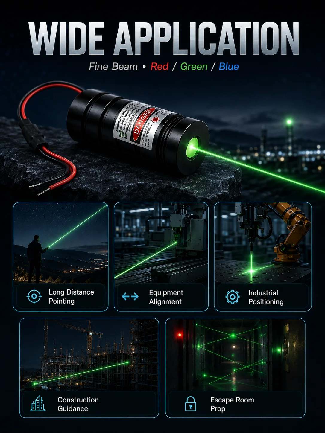 ZhonNa 25x52mm Feinstrahl-Lasermodul Rot Grün Blau Licht für Industrielle Positionierungswerkzeuge Ausrüstungsteile Zubehör-Sets – Detail 2