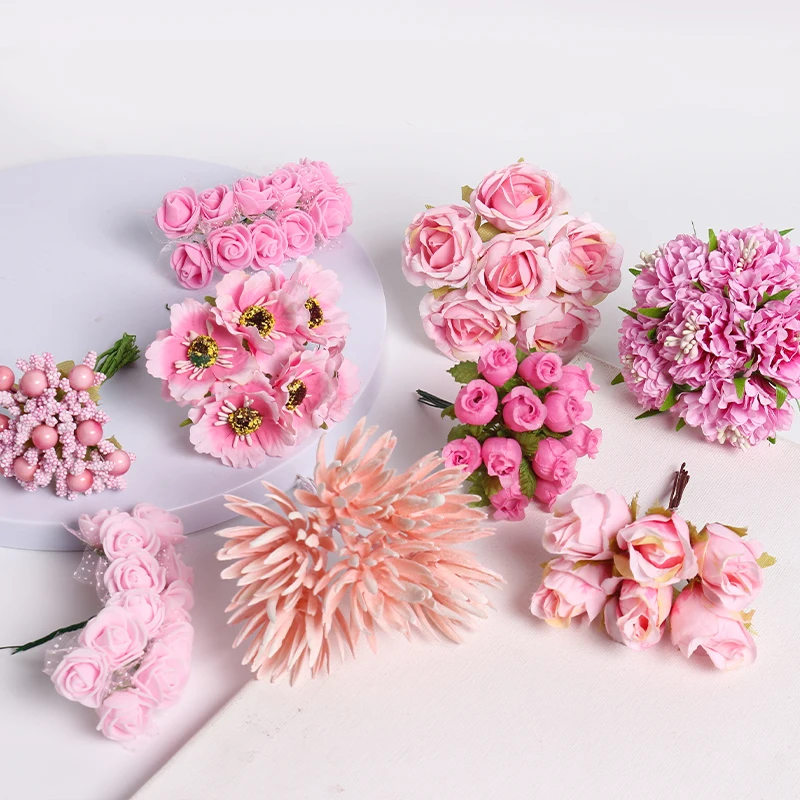 Pink Mini Artificial Flowers Fake Plant for Home Decor Wedding Decoration DIY Bridal Flower Wall Craft Garland Gift Accessories