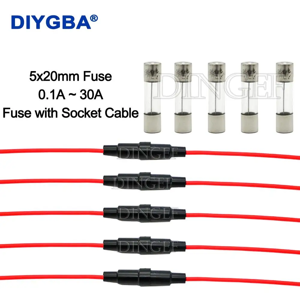 10PCS 5PCS 5*20mm Glass Fuse Holder Screw Type 5X20mm with 5PCS 22AWG Wire Cable 5X20MM Glass Fuse Tube (5PCS+5PCS=10PCS) 5set