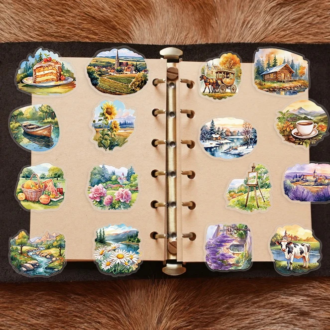 50PCS Rural Scenery Sticker Decoration Scrapbooking PET Sticker Aesthetic Korean Stationery School Supplies
