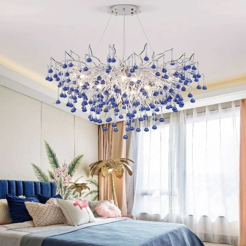 Modern Designers Light Luxury Pink Blue Boys Girls Gorgeous Crystal Chandeliers Bedroom Living Room Hotel Lobby Creativity Queen