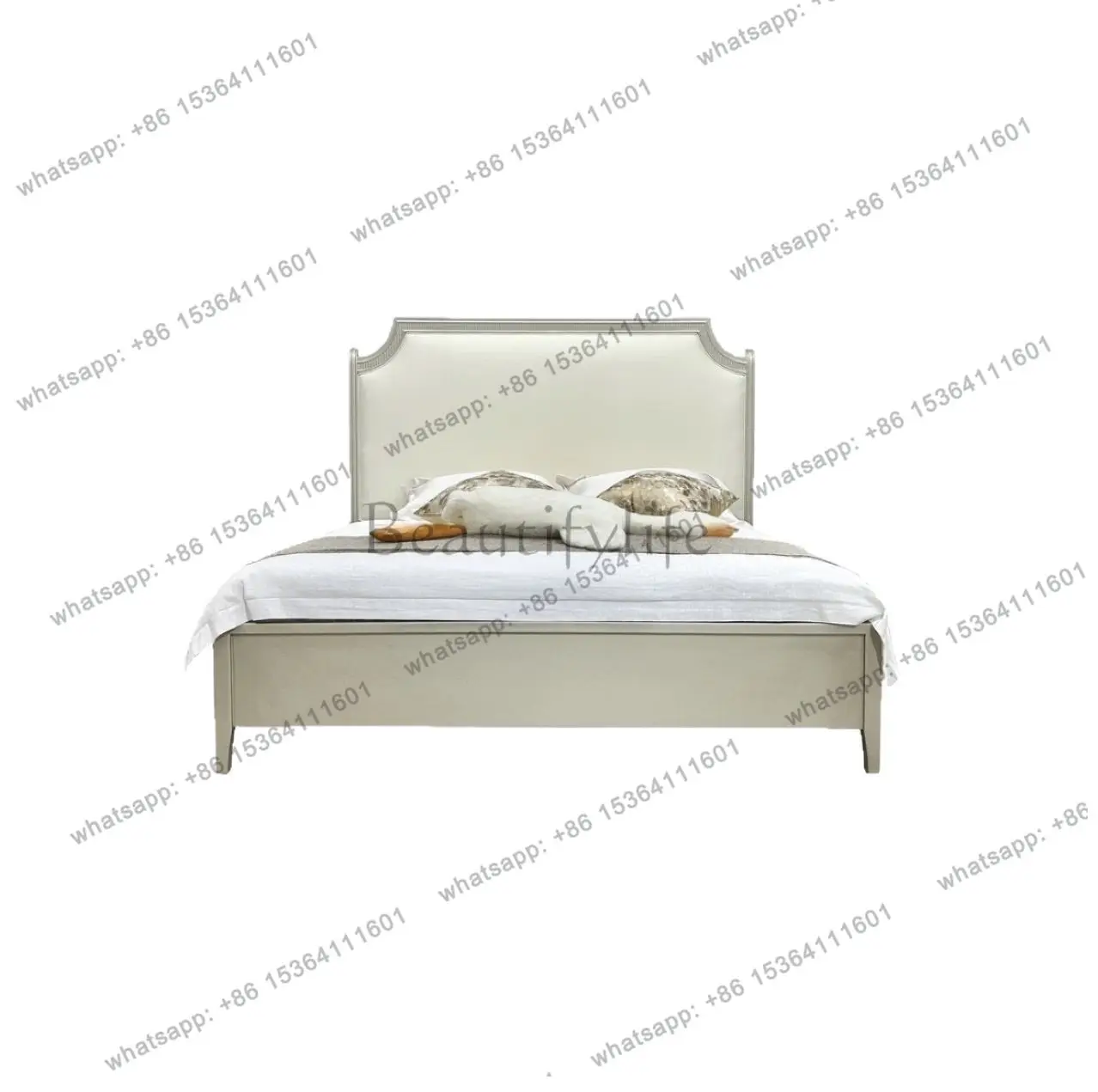 

American furniture factory French leather art bed American light luxury solid wood bed