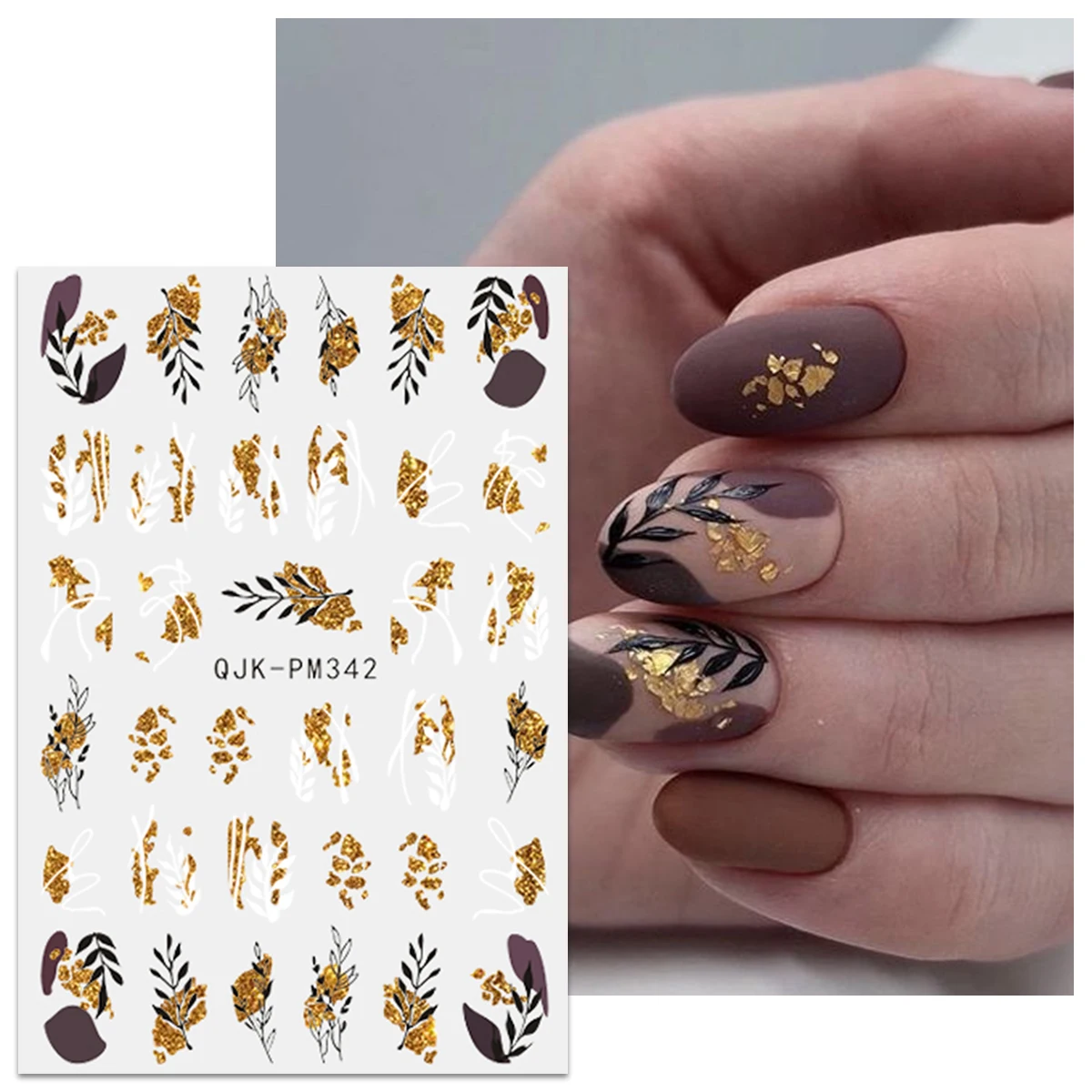 4pcs spring floral French gold glitter nail art stickers, easy to apply for nail decoration, DIY, gift, party makeup styling
