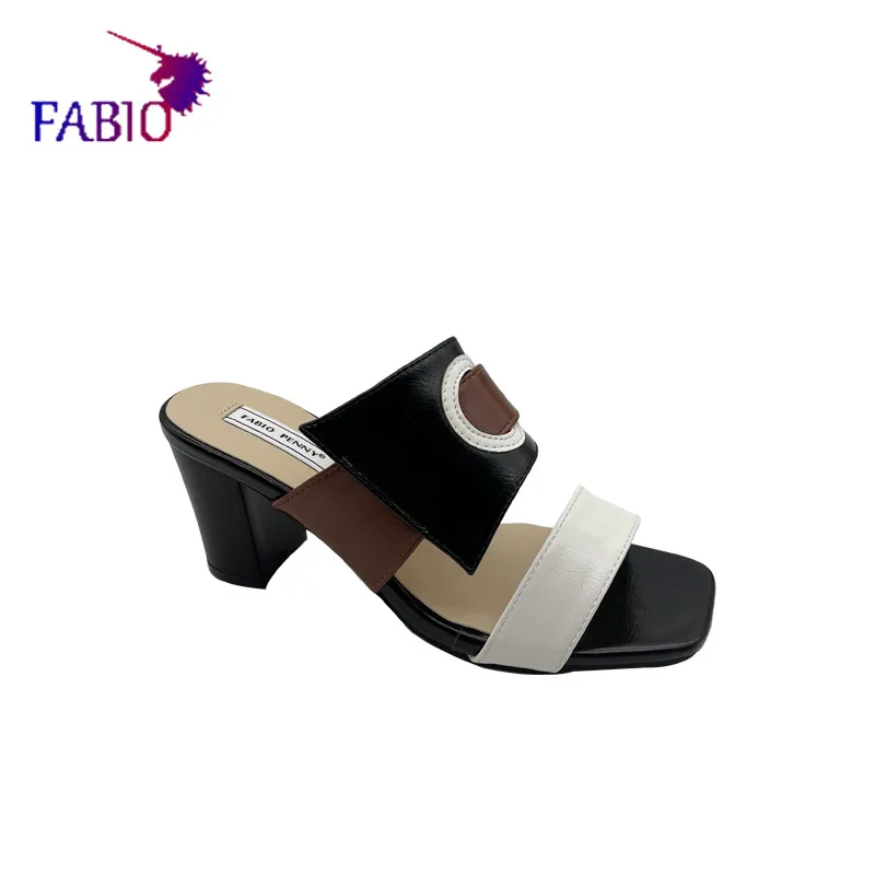 Italian new party fashion color patchwork buckle high heels women slippers