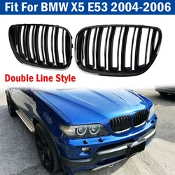 For BMW X5 E53 2004 2005 2006 Car Grille Double Line Front Kidney ABS Front Hood Grill Black 51137113733 51137113734 Accessories