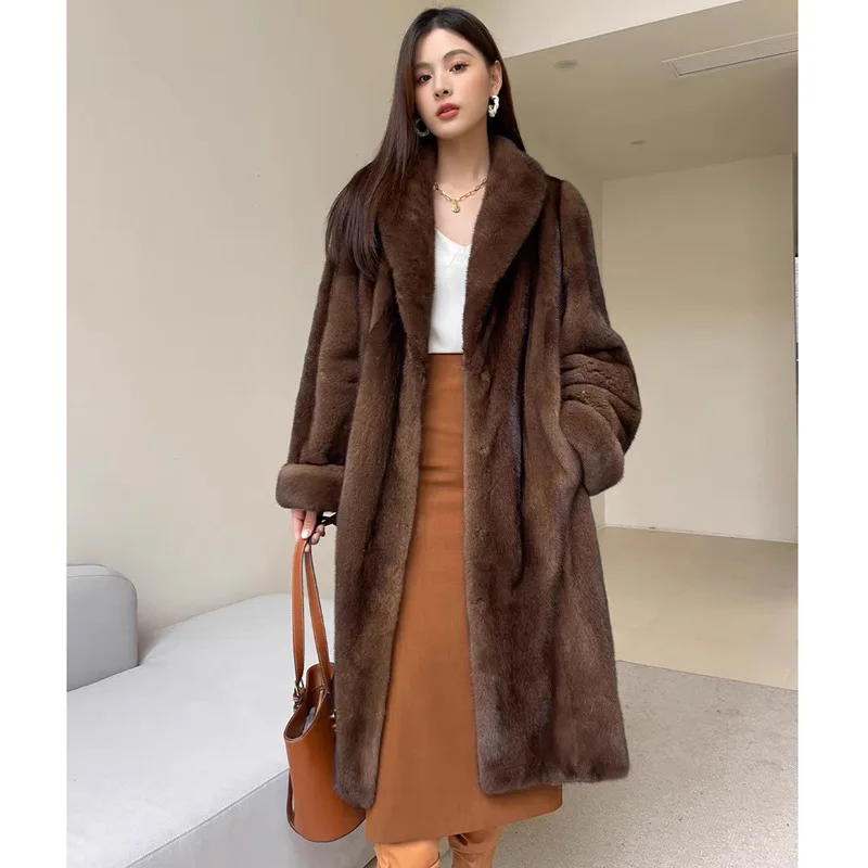 Winter Thick Warm Long Faux Fur Coat Women Long Sleeve Plus Size Luxury High Quality Fur Coat Lapel Tops Loose Winter Jacket