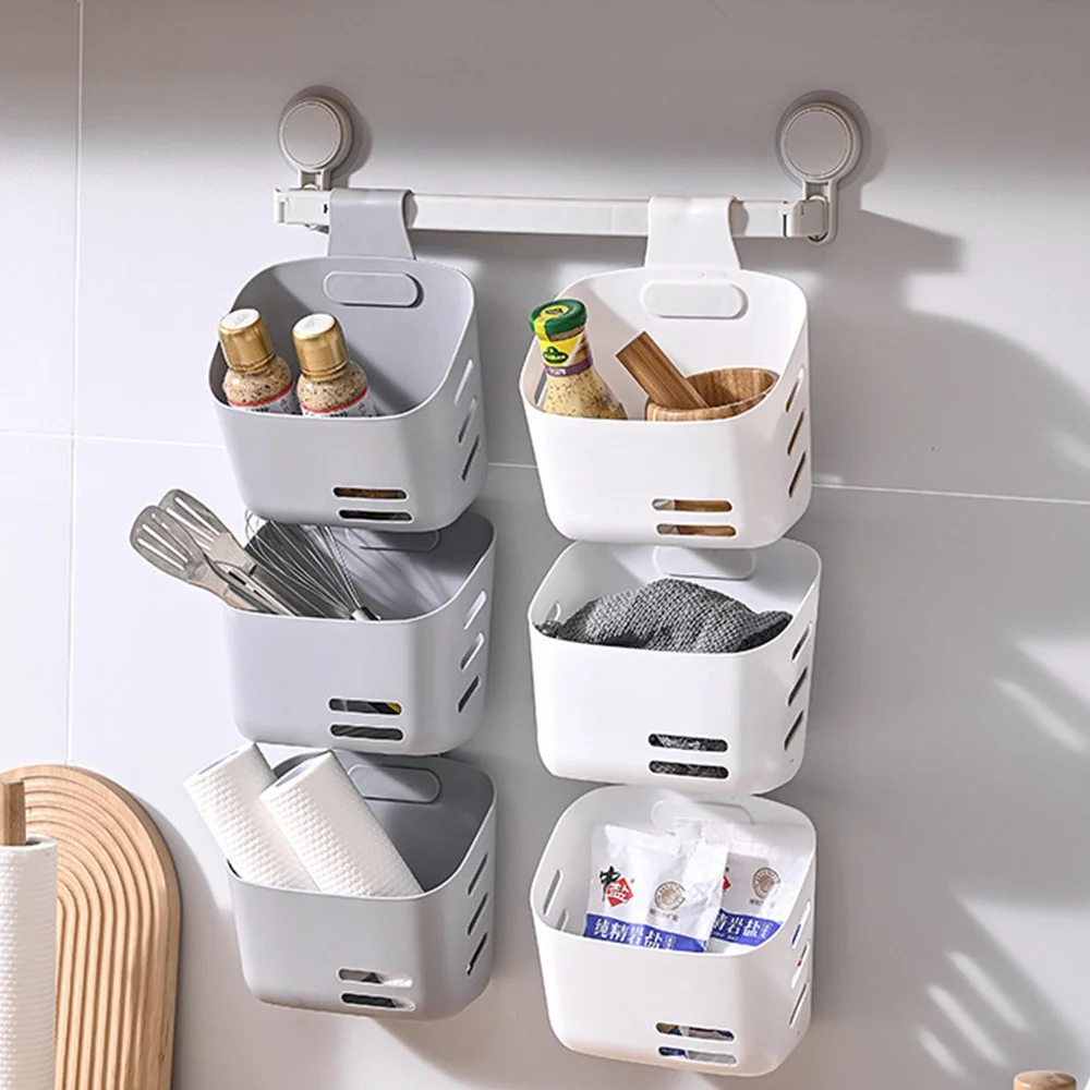 

Plastic Hanging Storage Basket Nordic Bathroom Washware Shelving Kitchen Clutter Organizer Basket Simple Desktop Snack Box