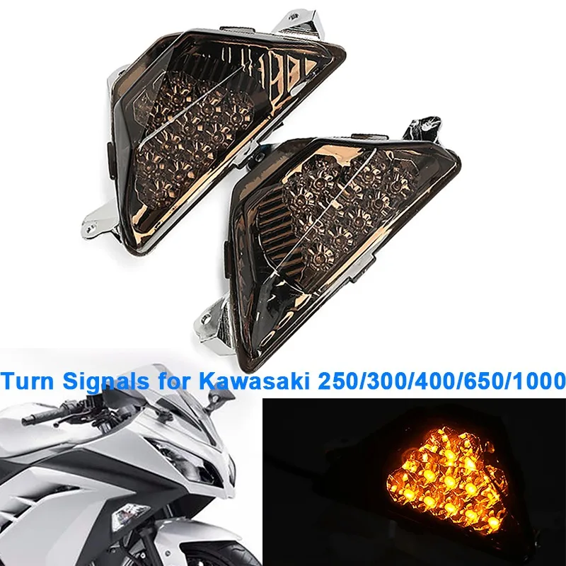 

Motorcycle Front Smoked Lens Amber LED Turn Signal Lights For KAWASAKI NINJA 250/300/400/650/1000 ZX-6R