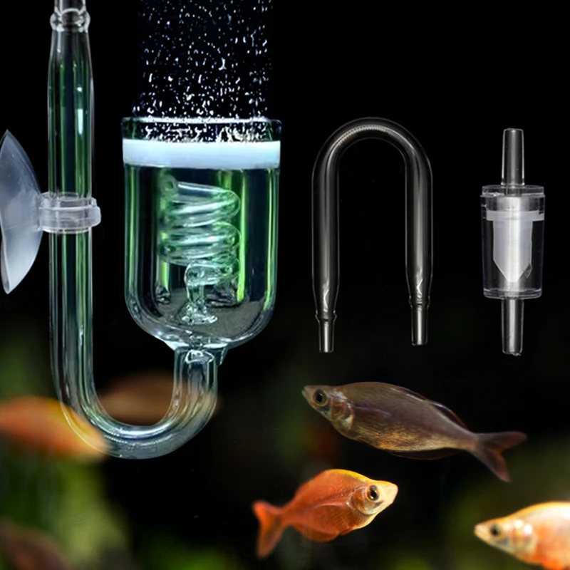 CO2 Diffuser Aquarium Glass Spiral Carbon Dioxide Atomizer Diffuser With Suction Cup Aquarium Planted Fish Tank Accessories