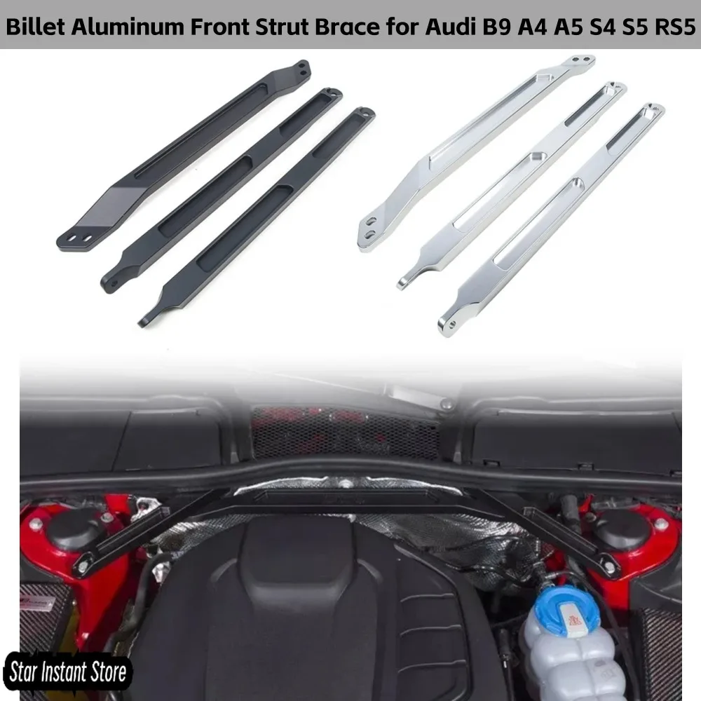 

Billet Aluminum Front Strut Brace for Audi B9 A4 A5 S4 S5 RS5, Performance Chassis Reinforcement Bar
