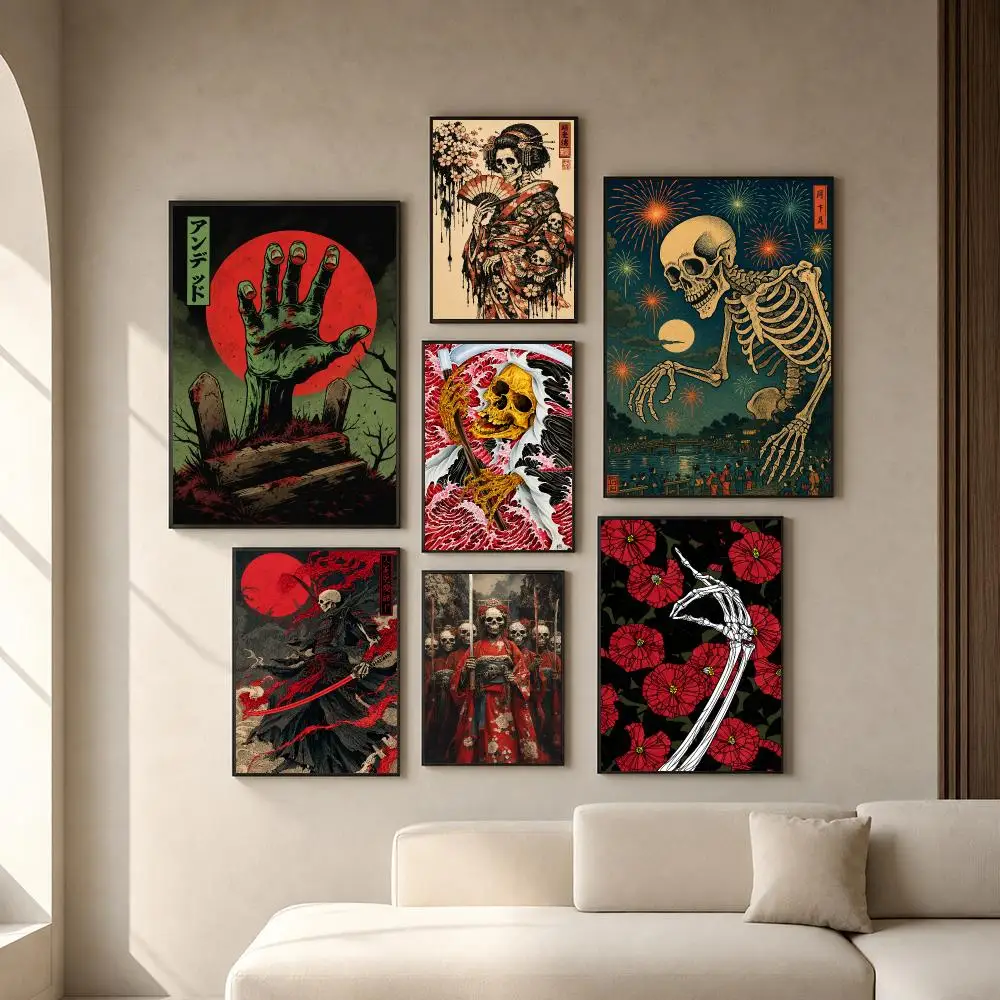 Art J-Japanese Rising Skeletons Poster PP Self-Adhesive Removable HD Waterproof Wall art Suitable Bedrooms Living Rooms Gifts