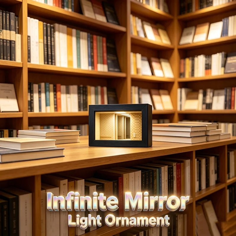 Creative Abyss Mirror Mini Figurine Display Box With Led Light, Wooden Shadow Box Desktop Ornament Decor Craft Gift For Room