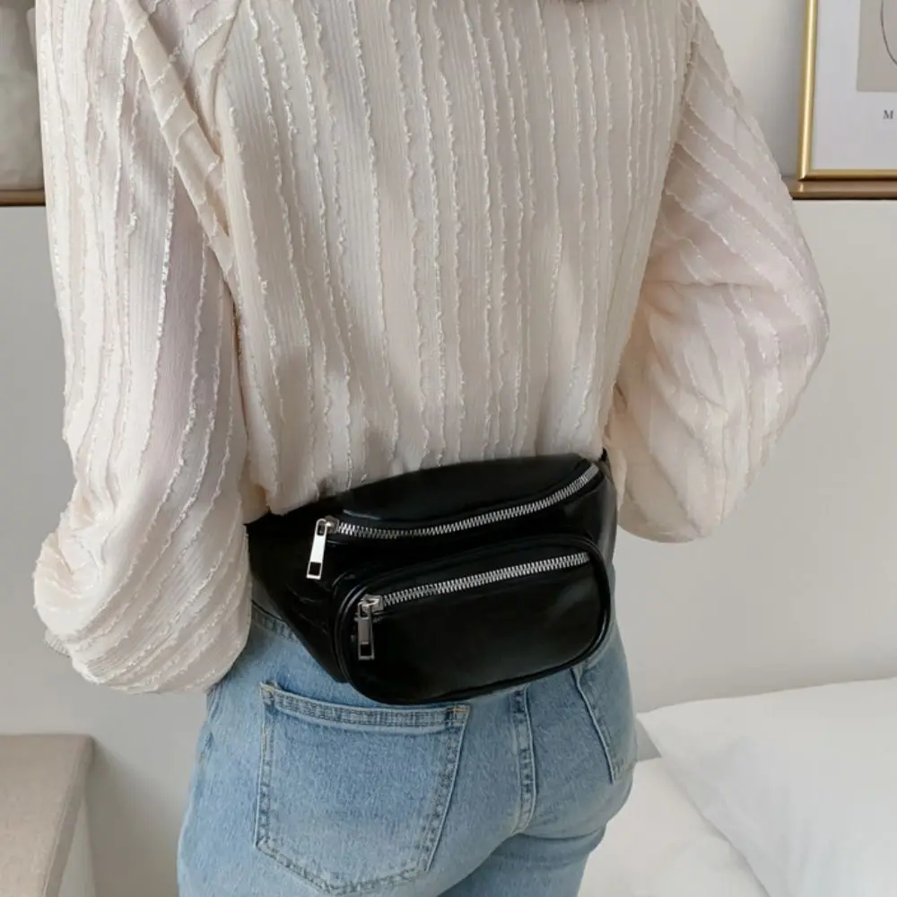 Fanny Packs PU Chest Bag PU Leather Solid Color Women Chest Crossbody Bag Large Capcity Korean Style Crossbody Waist Pack