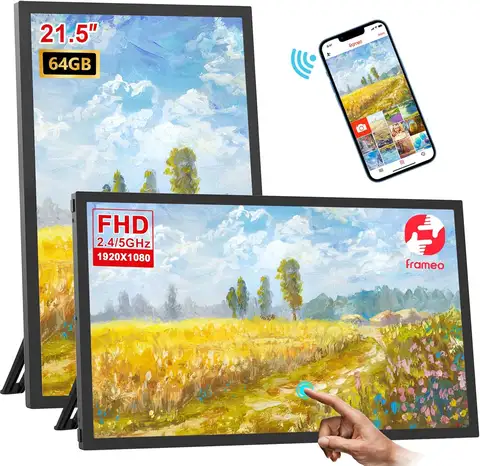 Frameo 21,5 pouces 64 Go cadre photo numérique WiFi intelligent 1920x1080 FHD écran tactile LCD, meilleur cadeau de Noël pour les amis et la famille