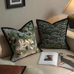 Green Pillows Classical Painting Jacquard Cushion Case Simple Retro Decorative Pillow Cover For Sofa Chair Home Decorations