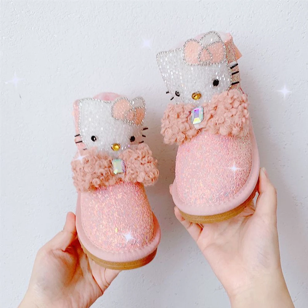 Hello Kitty sanhos scarpe Cute Kawaii stivali da neve di alta qualità stivali corti scarpe per bambini Bowknot addensato caldo regalo di