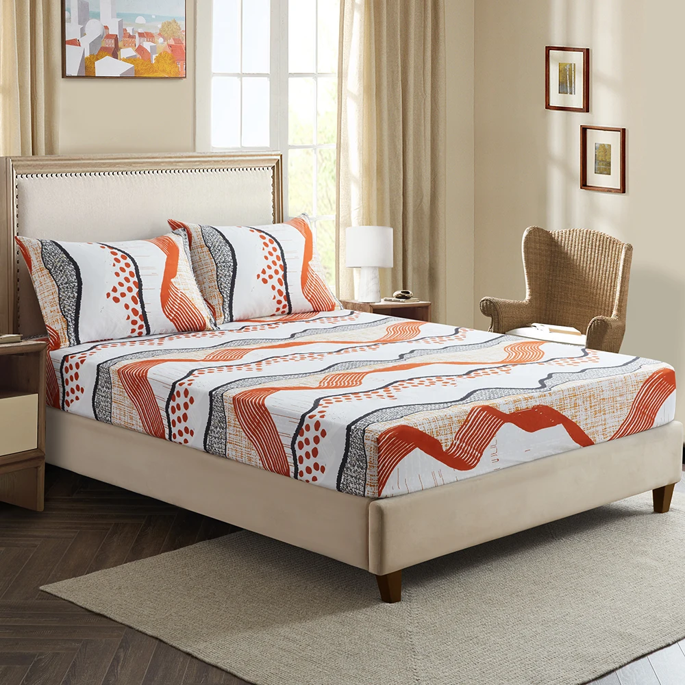 

Orange Black Lines Stripes Fitted Sheet Twin King Abstract Geometric Spiral Bed Sheet Set Microfiber Bed Sheets with Deep Pocket