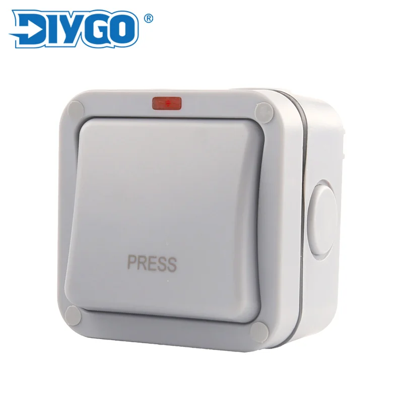 IP66 Home Garden Waterproof Switch Outdoor Dust-proof Wall Switch 1/2 Gang Push Button Power Switch 20A Self-reset switch DIY GO