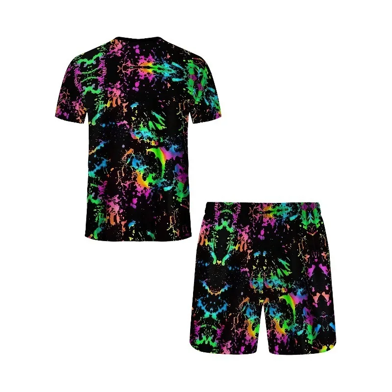 

2025 Summer Fashion Trend Fun 3D Pattern Men's Casual T-shirt Shorts Set Daily Outdoor Sports Street Polyester Fiber