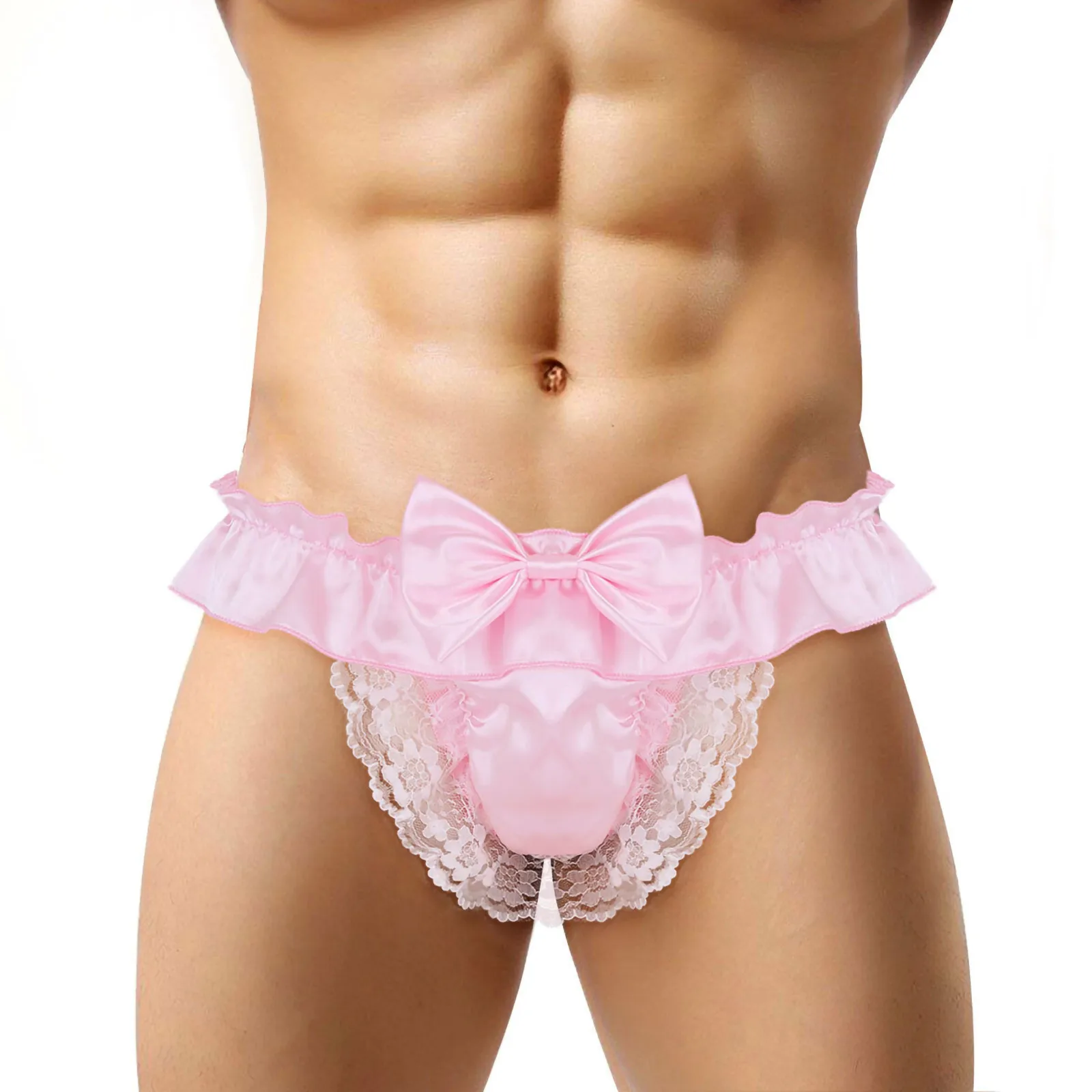 

Men' S Open Butt Thong Underwear Low Sissy G-string Lace Bow G-string Briefs Sexy Panties Exotic Costume Underpants Lingerie