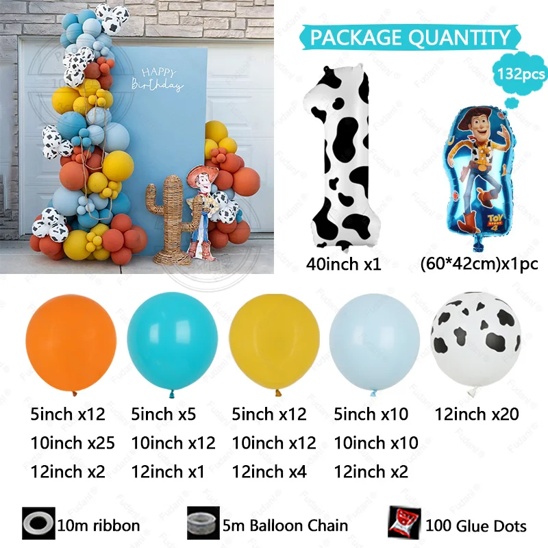 132 pçs ocidental cowboy toy story tema woody festa vaca balões com números de vaca 1-9 chá de bebê gênero revelar decoração de casamento