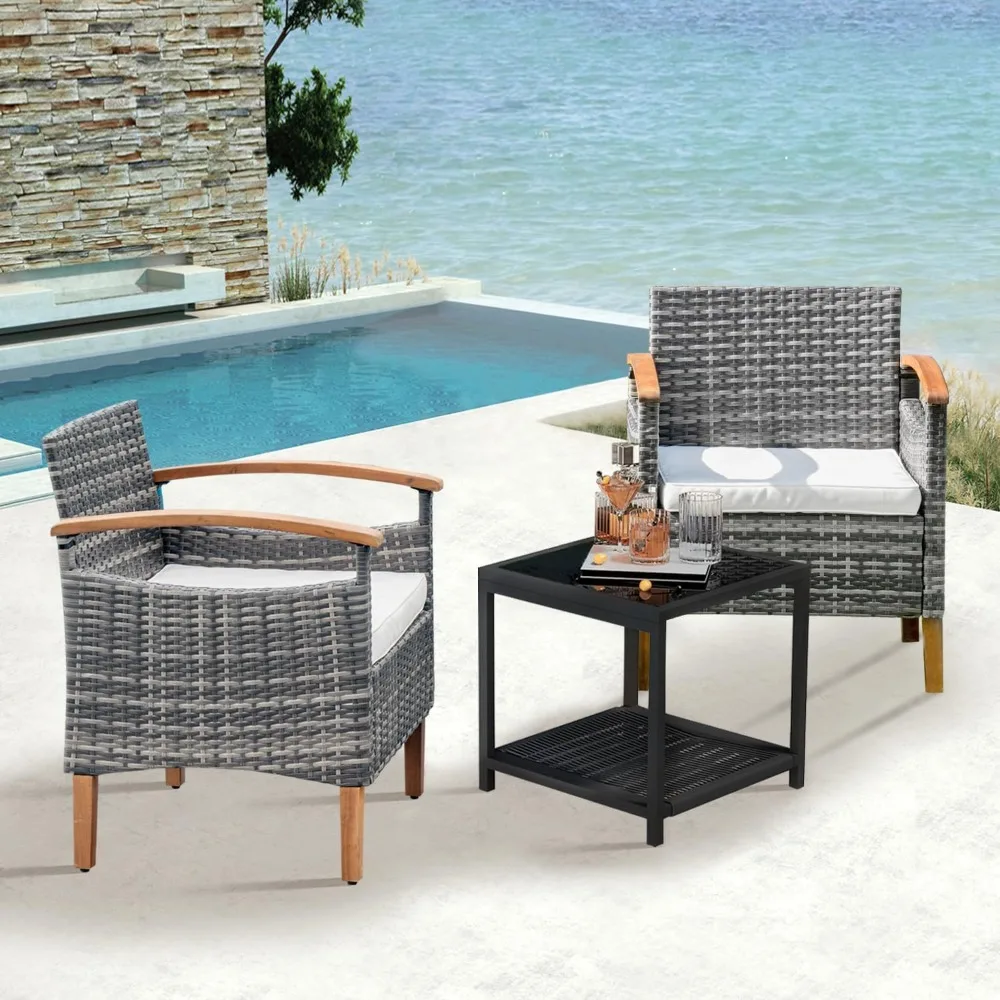 

3PCS Outdoor Patio Furniture Set Outdoor Furniture Set with Table Outside Lawn Patio Chairs Set of 2 Patio Conversation Sets Bis
