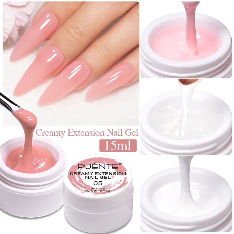 푸엔테 12개 크리미 연장 네일 젤 폴리쉬 키트 클리어 화이트 누드 핑크 빌더 네일 젤 쏙 오프 UV 네일 아트 바니쉬 매니큐어