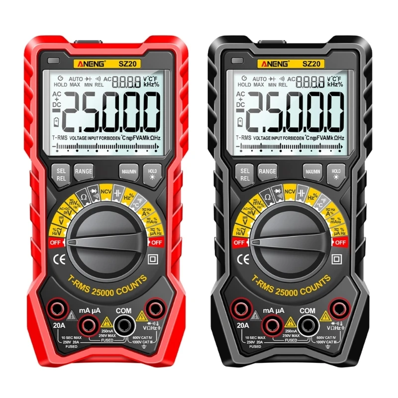 25000 Counts Backlit Digital Multimeter Tester Multifunction Meter Tester for Diodes Capacitance Temperature Measurement