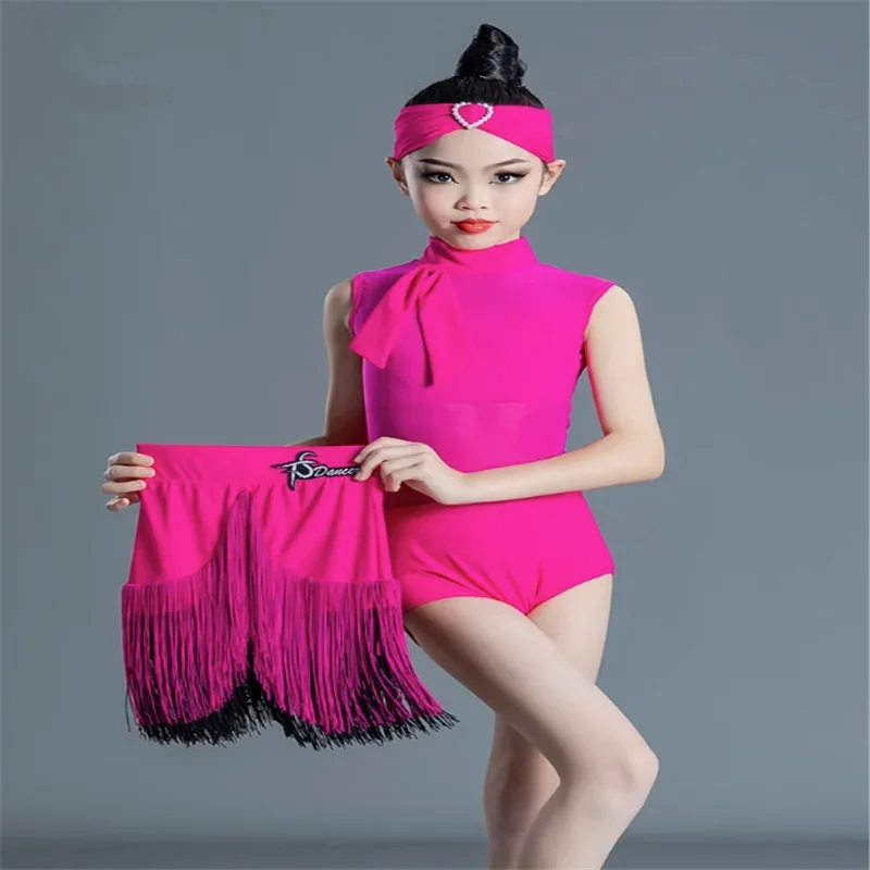 Latin Dance Dress Girls Cha Cha Dance Costume Fringe Dress Rhodo/Purple Kids Latin Competition Dress Samba Practice Wear