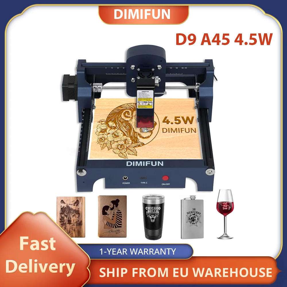 DIMIFUN D9 A45 4.5W Portable Laser Engraving Machine, Eye Protection, 10000mm/min Speed, 0.06mm Spot, 130*130mm, Noise Reduction