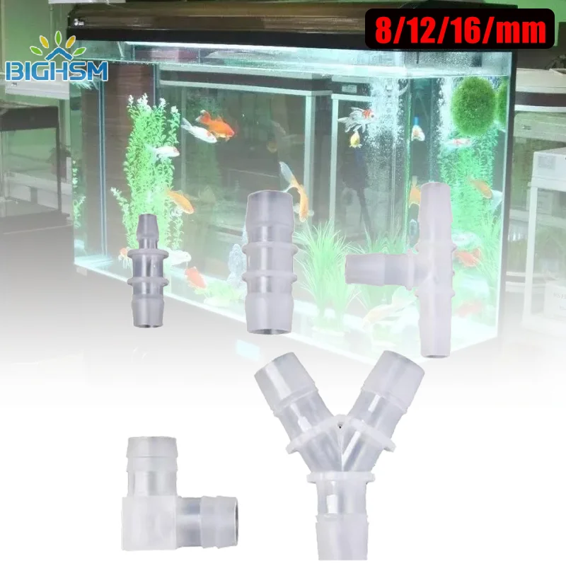 Conectores de codo para pecera, accesorios para acuario, juntas, convertidor de tres vías, cabezal de tubo, reductor recto, adaptador de tubo suave, 8/12/16/mm