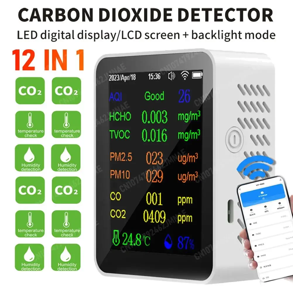 12 w 1 detektor jakości powietrza monitora dwutlenku węgla produkcja rolna WIFI czas miernik temperatury i wilgotności/wyświetlanie daty