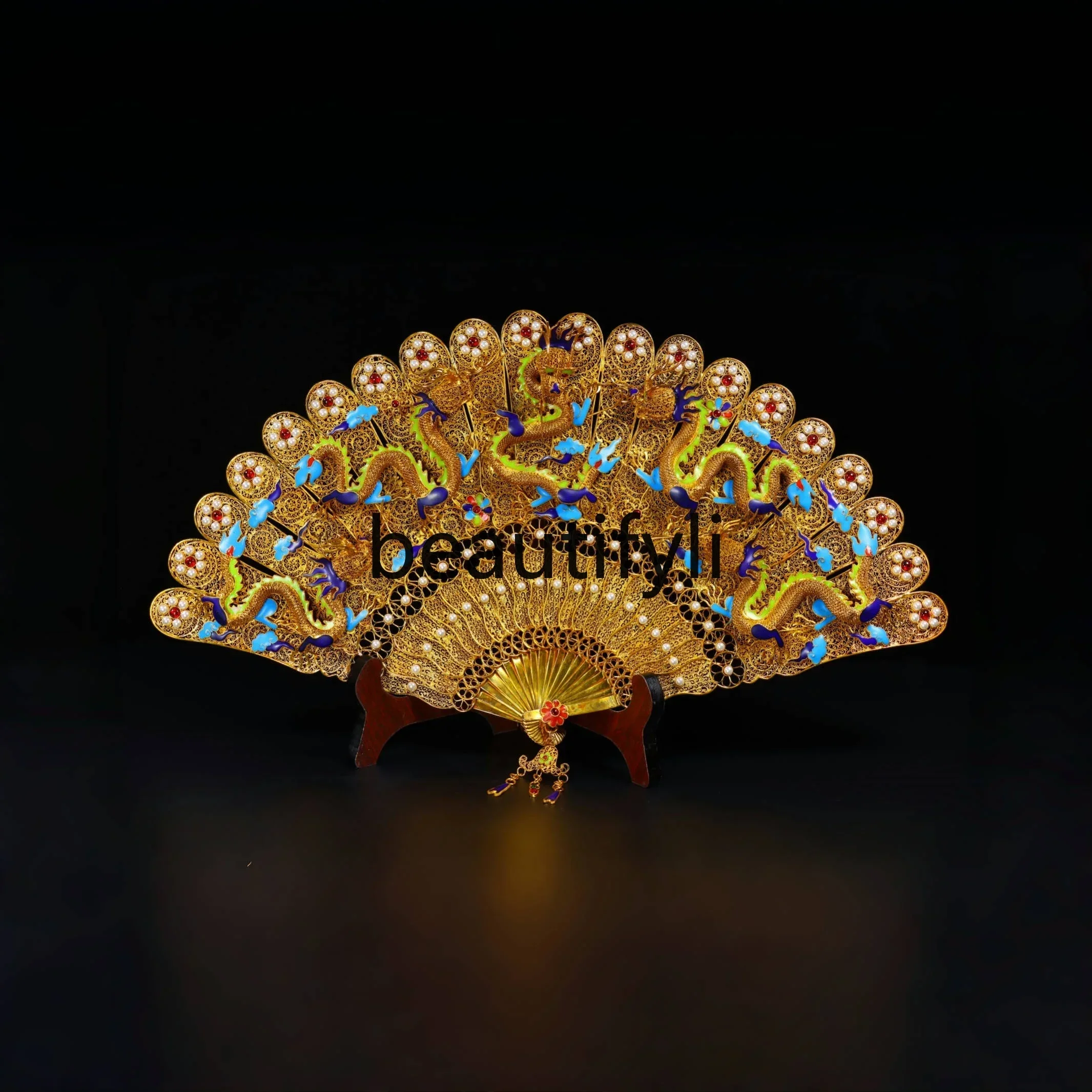 X Purely handmade gilt inlaid gemstones burnt blue to map custom copper gold-plated handicrafts ornaments