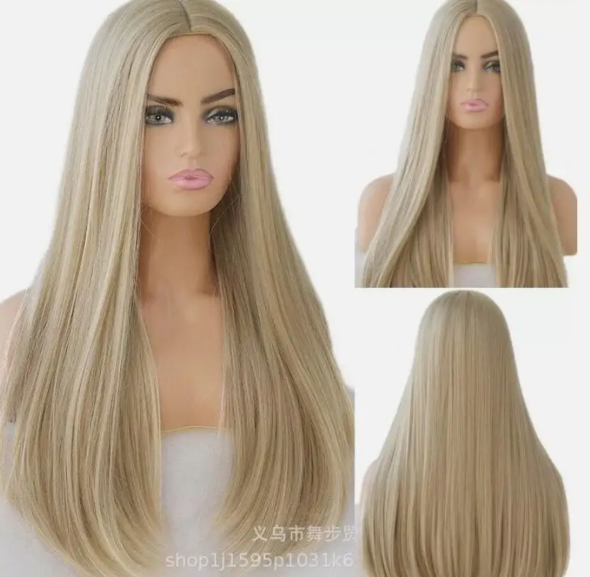 Halloween Natural Mixed blonde Heat Resistant Hair Long Straight Costume Wig